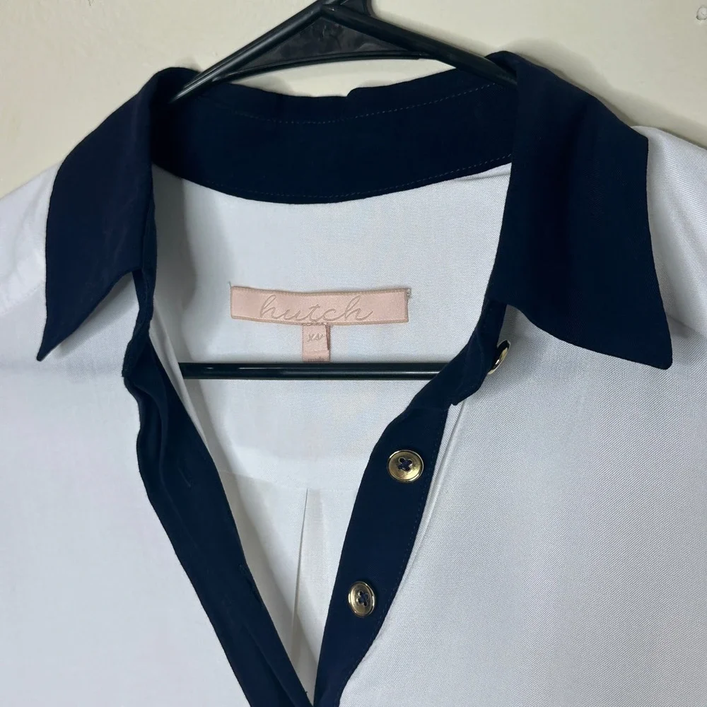 Hutch Dress Colorblock Sleeveless Shift Mini White Navy XS